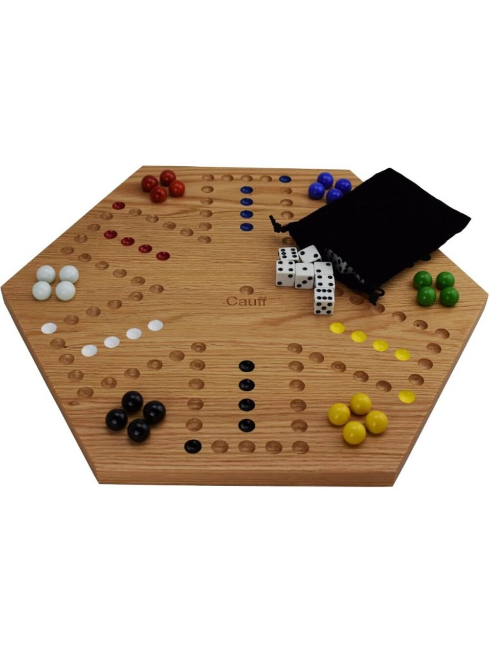 20" Solid Oak Double-Sided Marble/Wahoo Board Game - Hand-Painted, Velvet Bag